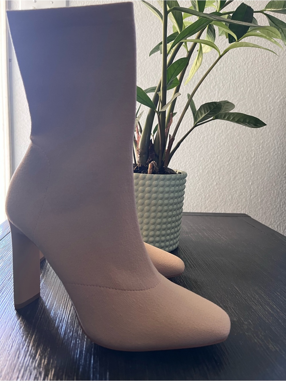 Aldo Beige Stretch Sock Ankle Boots